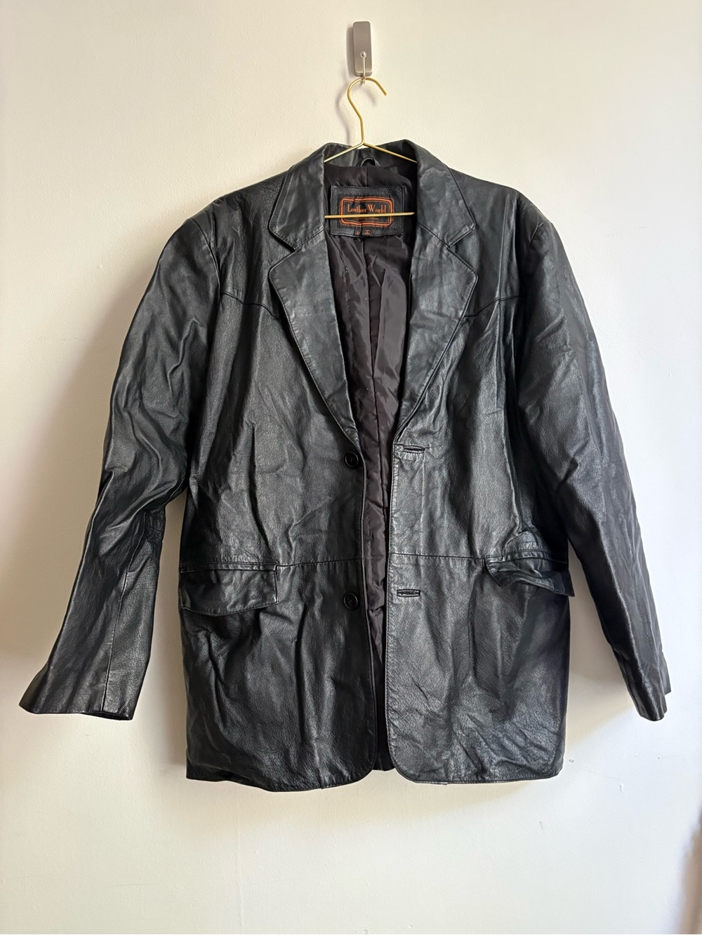 Black Leather Women's Blazer Jacket - Tailored Two-Button Style